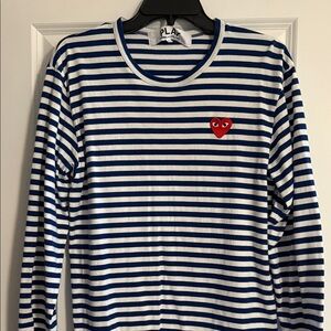 Comme des Garcons Blue and White Striped Long Sleeve Tee